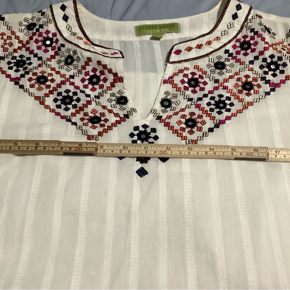 Sigrid Olsen Signature Embroidered Cotton Blouse Large NWT flaw inside shoulder - Picture 9 of 9
